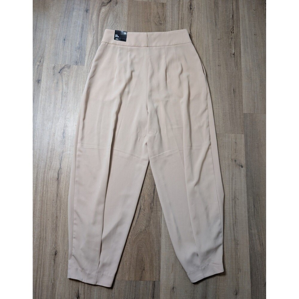 NWT Express Size 12 High Rise Barrel Leg Ankle Pant Beige Pleated Stretch 69$ - Picture 3 of 8